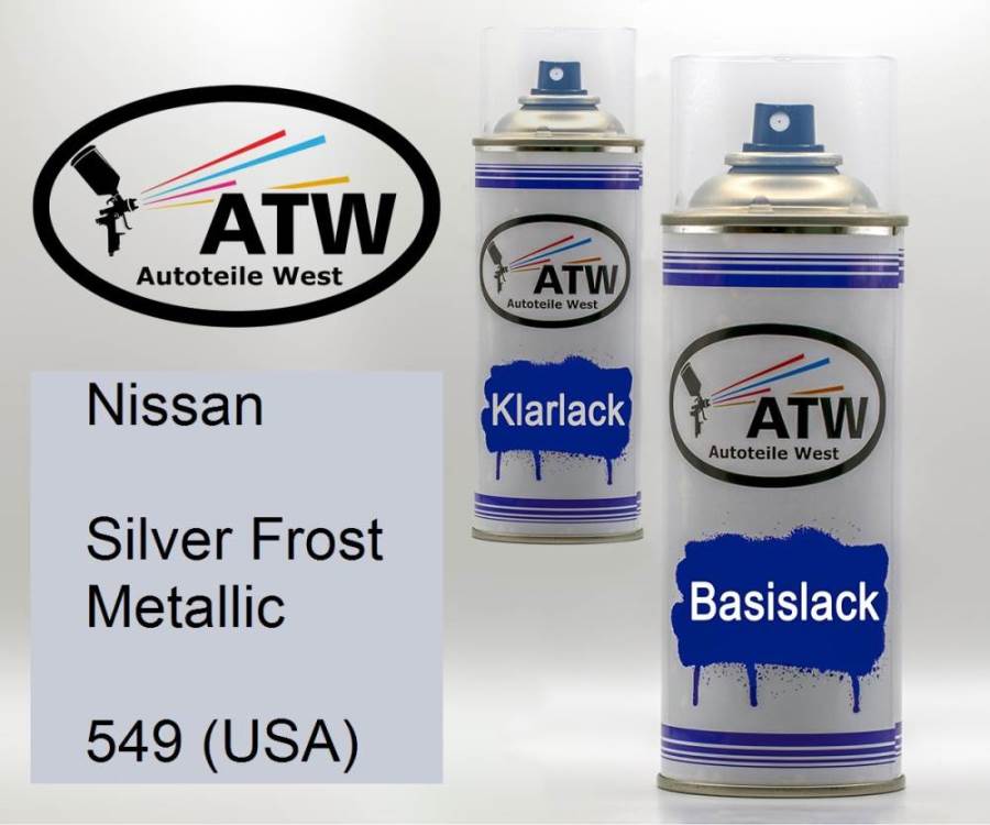 Nissan, Silver Frost Metallic, 549 (USA): 400ml Sprühdose + 400ml Klarlack - Set, von ATW Autoteile West.